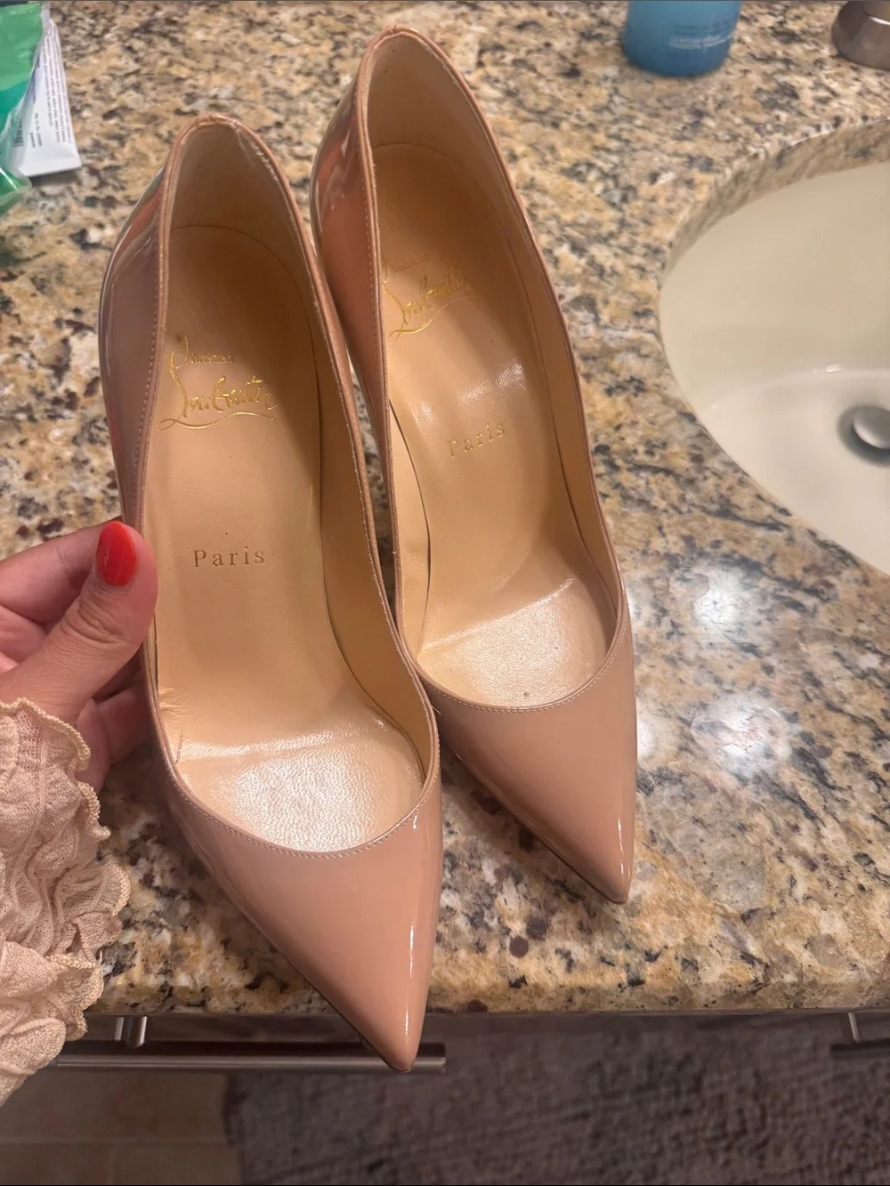 Christian Louboutin Nude Patent Pointed-Toe Stiletto Pumps - Blush